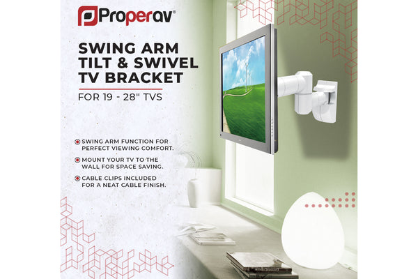Swing Arm TV Wall Bracket 13" 19" 22" 23" 24" 28" Tilt 20° VESA Max 100x100 Dual Pivot White