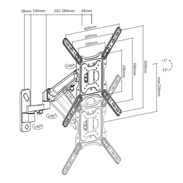 Gas Spring Swing Arm TV Wall Bracket 23'' 24" 28" 32" 37" 40" 42" 43" 46" 49" VESA Max 400x400