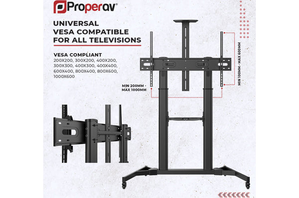 TV Trolley Stand on Wheels 60" 63" 70" 75" 80" 100" Max Load 100kg VESA Max 1000x600mm