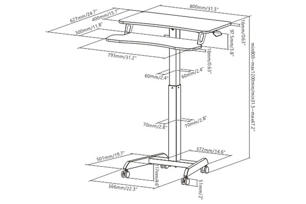 Two Tier Mobile Workstation Desk with Pneumatic Height Adjustment