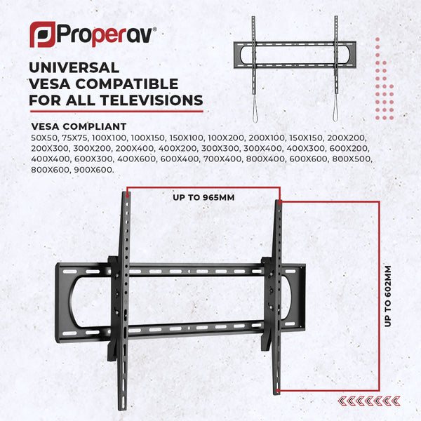 Fixed Flat TV Wall Bracket 60"-120" Tilt 10° VESA Max 900x600