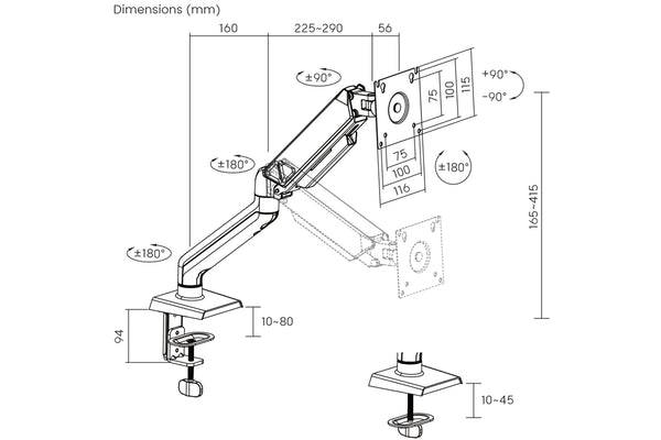 Articulated Swing Arm Monitor Mount | Single 17''-32'' - White/Grey