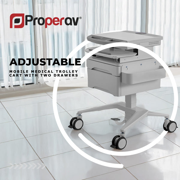 Mobile Medical Trolley Cart 2 Drawers Pneumatic Height Adjustment