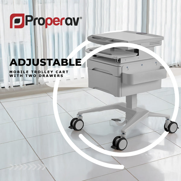 ProperAV Mobile Workstation Trolley Cart with Drawers