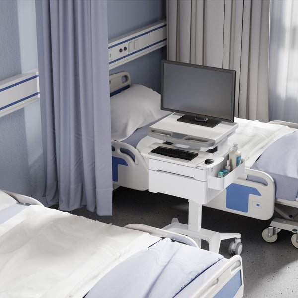 ProperAV Mobile Workstation Trolley Cart with Drawers