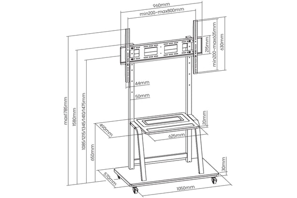TV Stand on Wheels for 37"-100" Max Load 150kg Max VESA 800-600mm