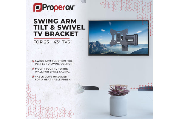 Swing Arm TV Wall Bracket 23" 24" 28"32" 37" 40" 42" 43" Tilt 20° VESA Max 200x200 Dual Pivot Black