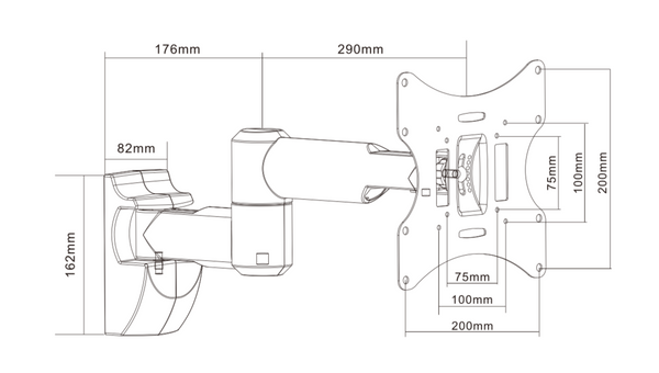 Swing Arm TV Wall Bracket 23" 24" 28"32" 37" 40" 42" 43" Tilt 20° VESA Max 200x200 Dual Pivot Black