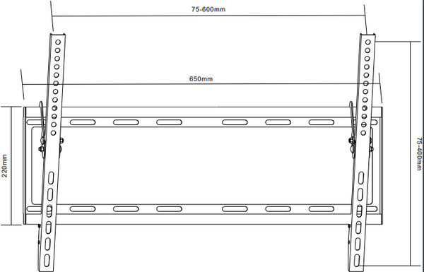 Fixed Flat Wall TV Bracket 37" 40" 43" 46" 50" 55" 60" 65" 70" 75" Tilt 8° VESA Max 600x400 Black