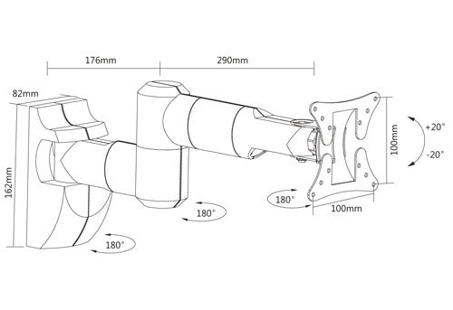 Swing Arm TV Wall Bracket 13" 19" 22" 23" 24" 28" Tilt 20° VESA Max 100x100 Dual Pivot White