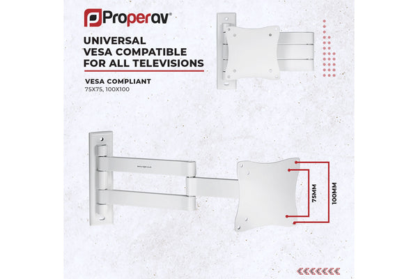 Heavy Duty Swing Arm TV Wall Bracket 13" 19" 22" 23" 24" 28" Tilt 70° VESA Max 100x100 White