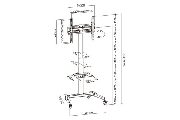 TV Trolley Stand on Wheels 32" 37" 40" 43" 48" 49" 50" 55" Max Load 35kg VESA Max 400-400mm